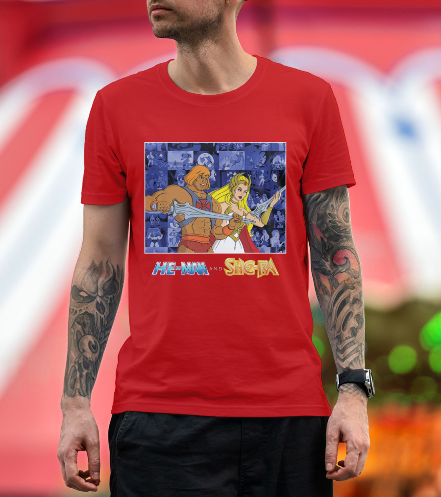 He-Man and She-Ra Characters with Sword T-Shirt
