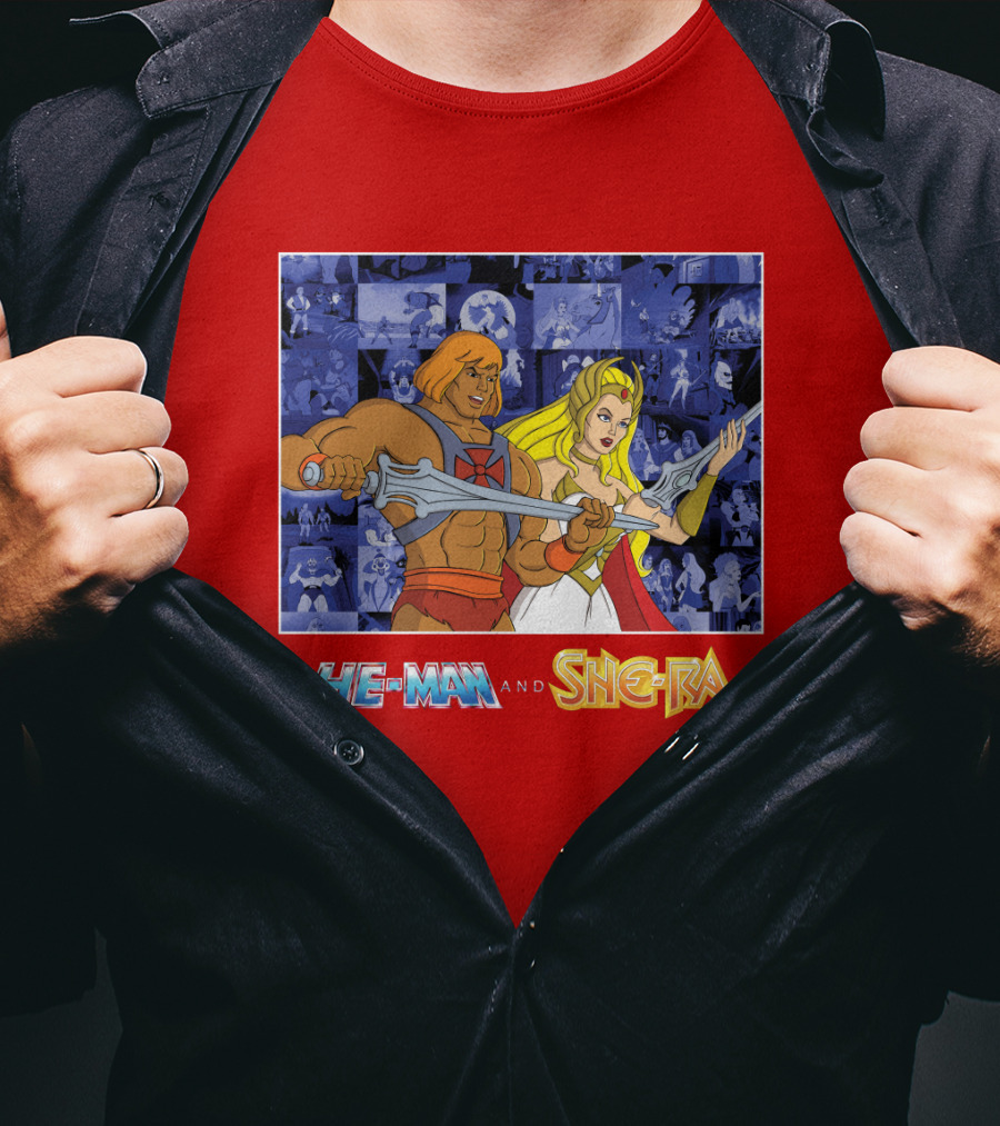 He-Man And She-Ra Characters With Sword T-Shirt