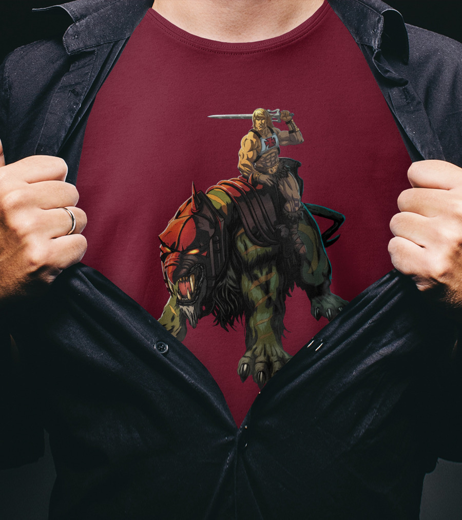 He-Man Riding Battle Cat With Sword Raised T-Shirt