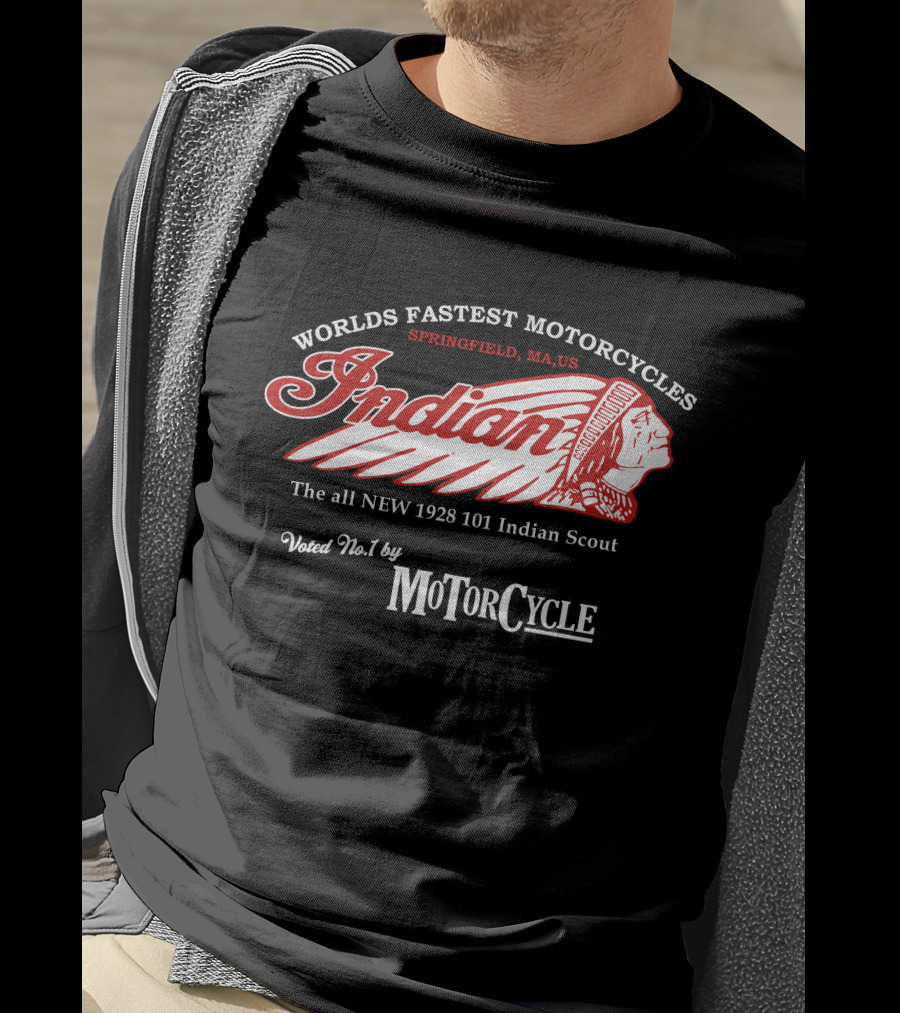 Worlds Fastest Motorcycles Indian Springfield MA US 1928 101 Indian Scout Voted No 1 By MotorCycle T-Shirt