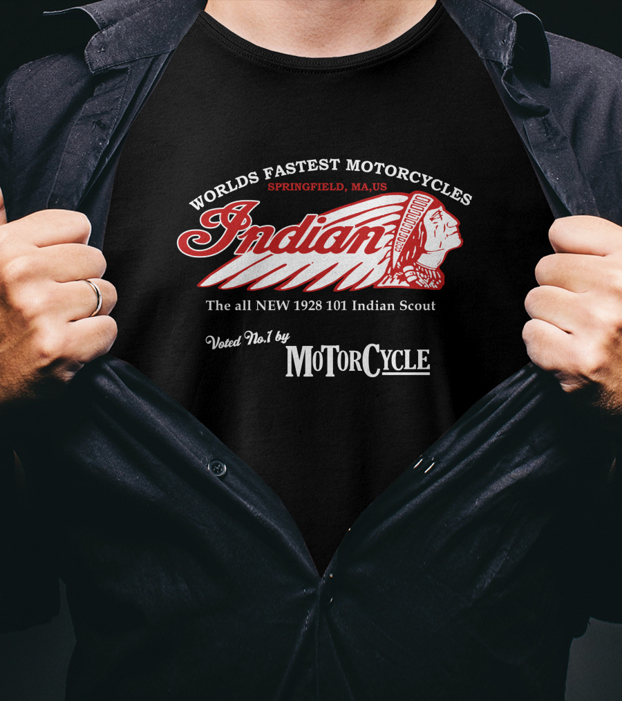 Worlds Fastest Motorcycles Indian Springfield MA US 1928 101 Indian Scout Voted No 1 By MotorCycle T-Shirt