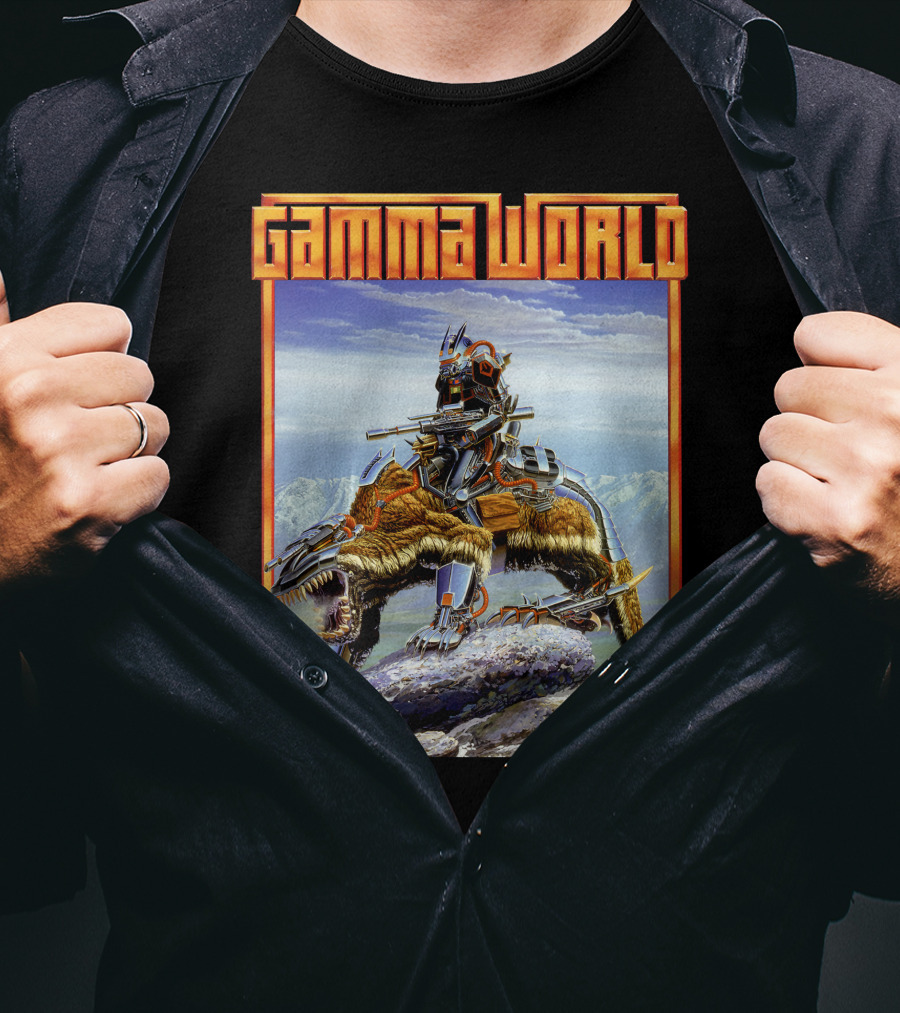 Gamma World Futuristic Cybernetic Dinosaur Adventure T-Shirt