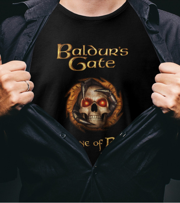 Baldur's Gate II Throne Of Bhaal Skull Logo With Flaming Claws T-Shirt