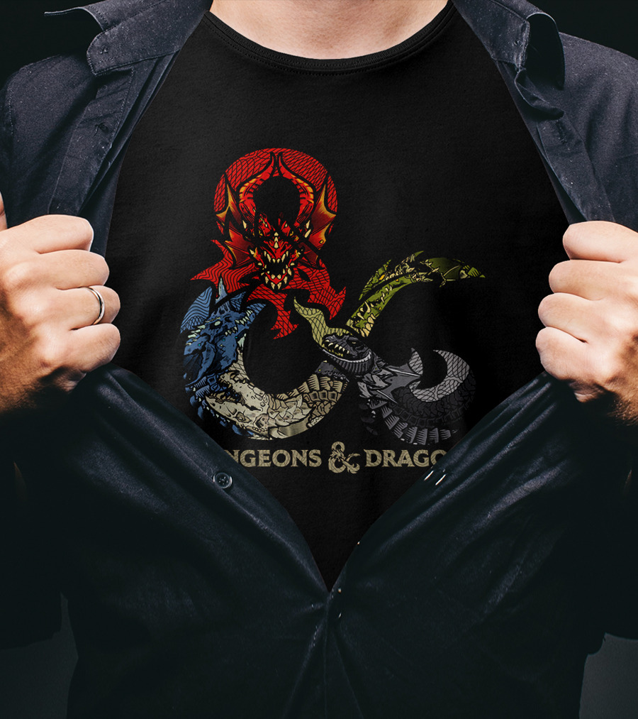 Dungeons And Dragons Ampersand With Multi-Colored Dragons T-Shirt