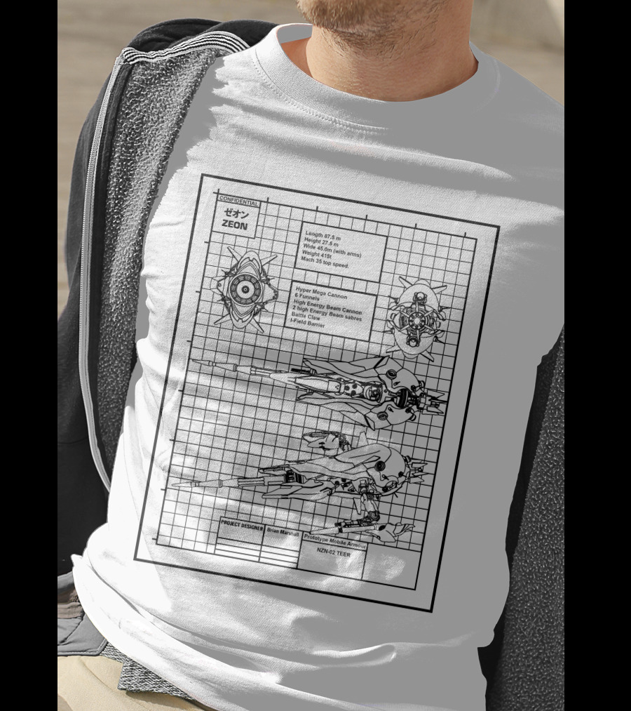 Zeon Hyper Mega Canon Prototype Mobile Armor Nz-666 Kshatriya Blueprint T-Shirt