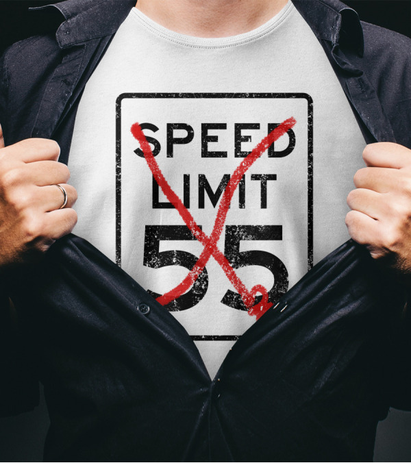 Cannonball Run Speed Limit 55 Sign With Red Cross Marks T-Shirt