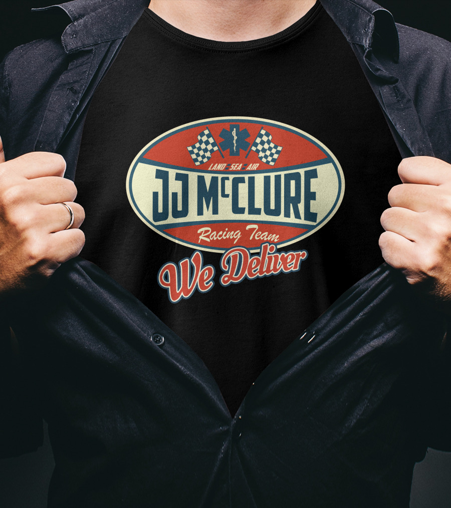 JJ McClure Racing Team Land Sea Air We Deliver The Cannonball Run T-Shirt