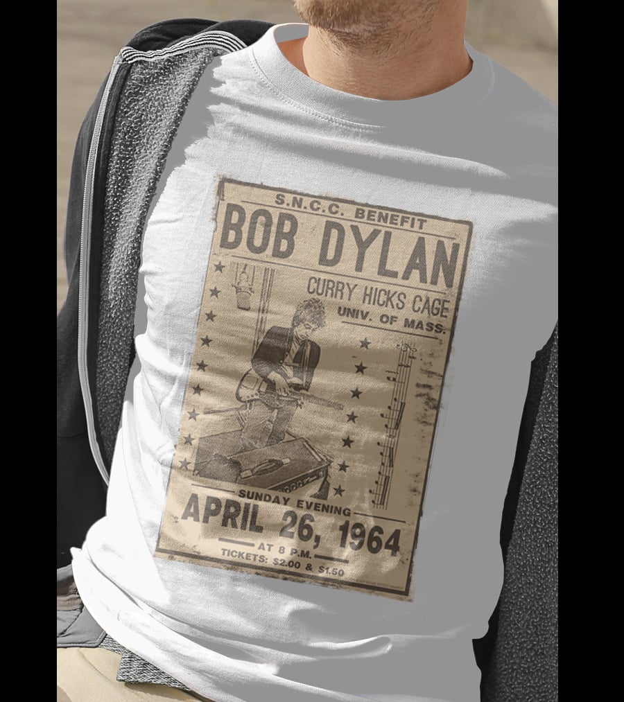 S.N.C.C. Benefit Bob Dylan Curry Hicks Cage Univ. Of Mass. April 26, 1964 T-Shirt