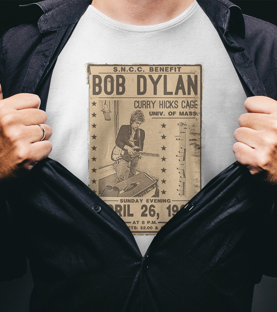 S.N.C.C. Benefit Bob Dylan Curry Hicks Cage Univ. Of Mass. April 26, 1964 T-Shirt