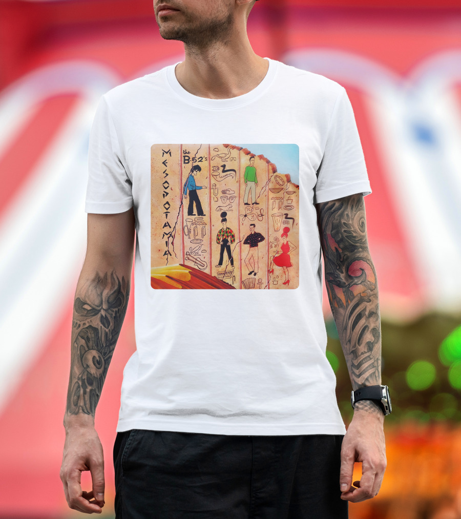 The B-52's Mesopotamia Album Art with Ancient Symbols and Figures T-Shirt