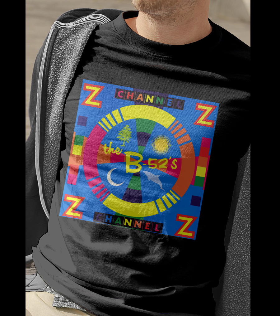 Channel Z The B-52's Colorful Circular Symbols Moon Dolphin Sun Tree T-Shirt