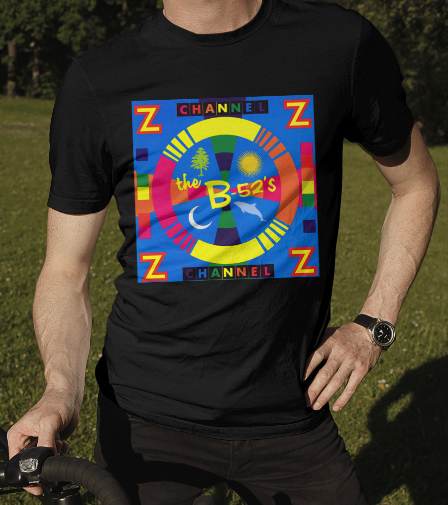 Channel Z The B-52's Colorful Circular Symbols Moon Dolphin Sun Tree T-Shirt