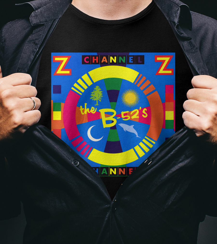 Channel Z The B-52's Colorful Circular Symbols Moon Dolphin Sun Tree T-Shirt