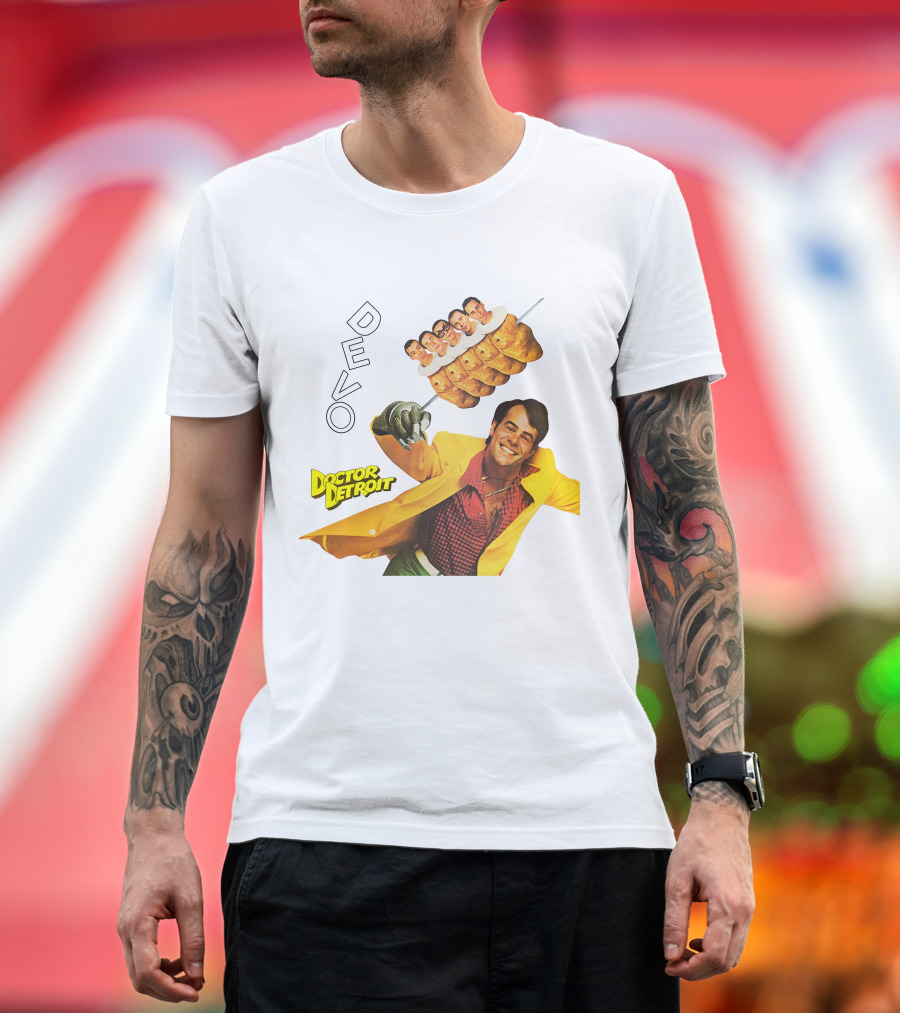 DEVO Doctor Detroit Theme Hot Dog Skewer Image T-Shirt