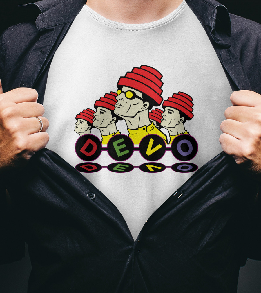 Devo Band Red Hats Yellow Shirts Sunglasses Iconic T-Shirt