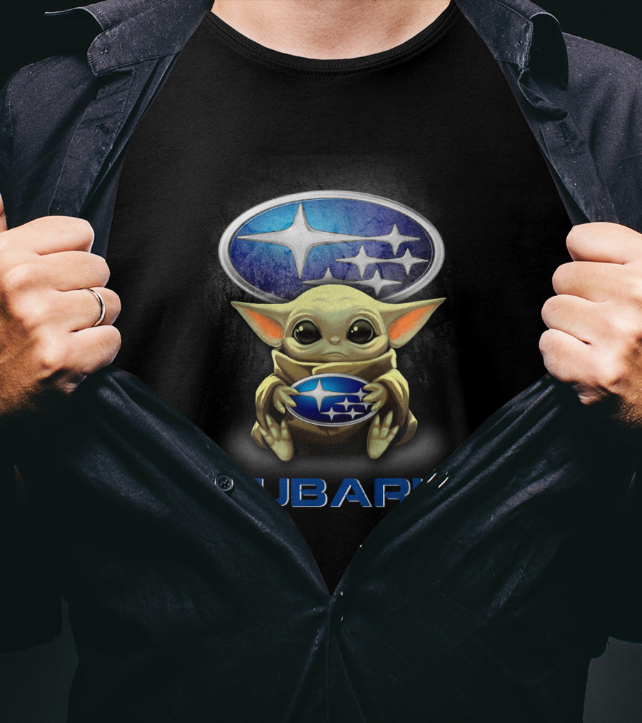 Yoda Holding Subaru Emblem With Subaru T-Shirt