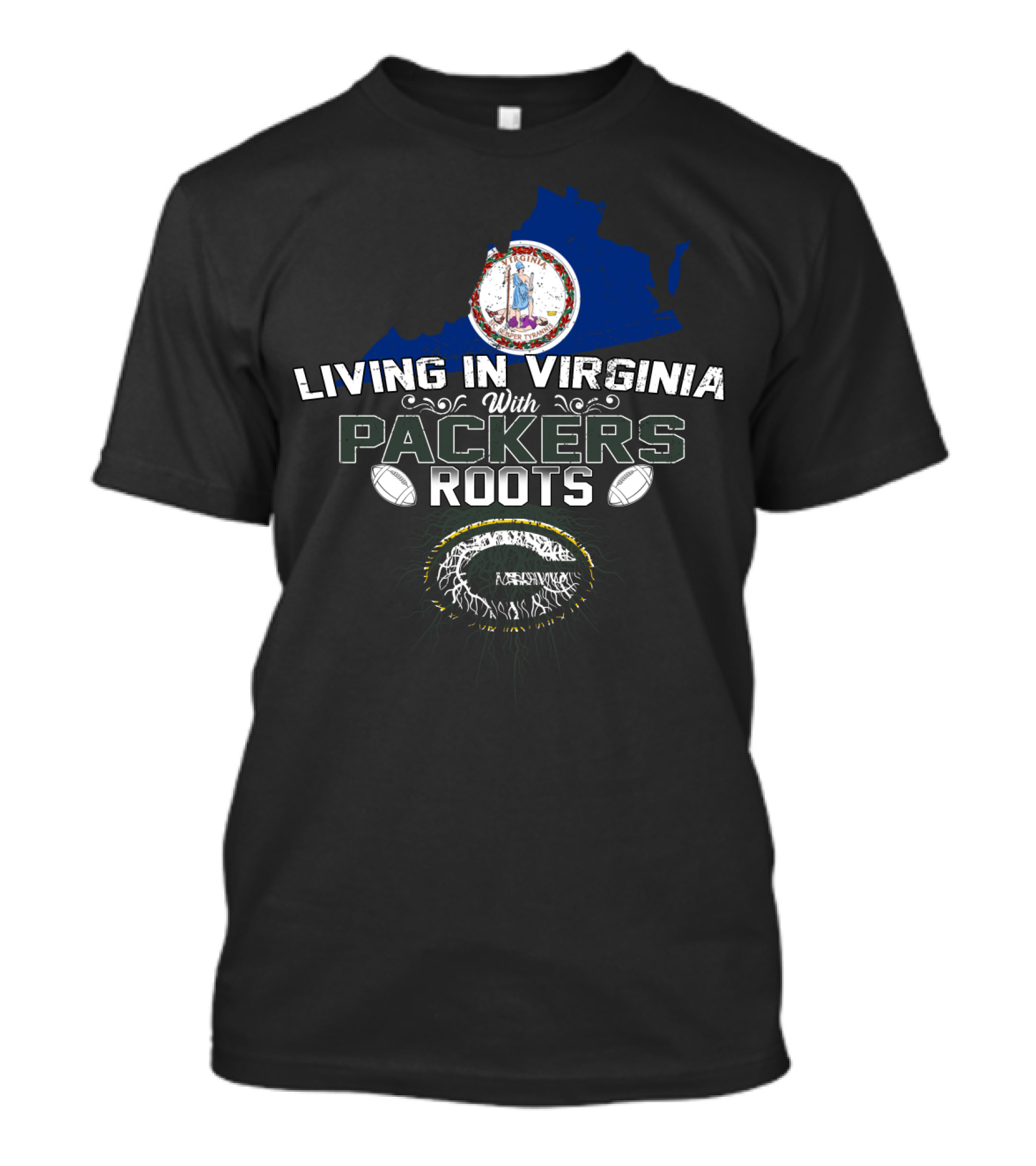 Living In Virginia With PACKERS Roots Football Heritage Virginia Map T-Shirt
