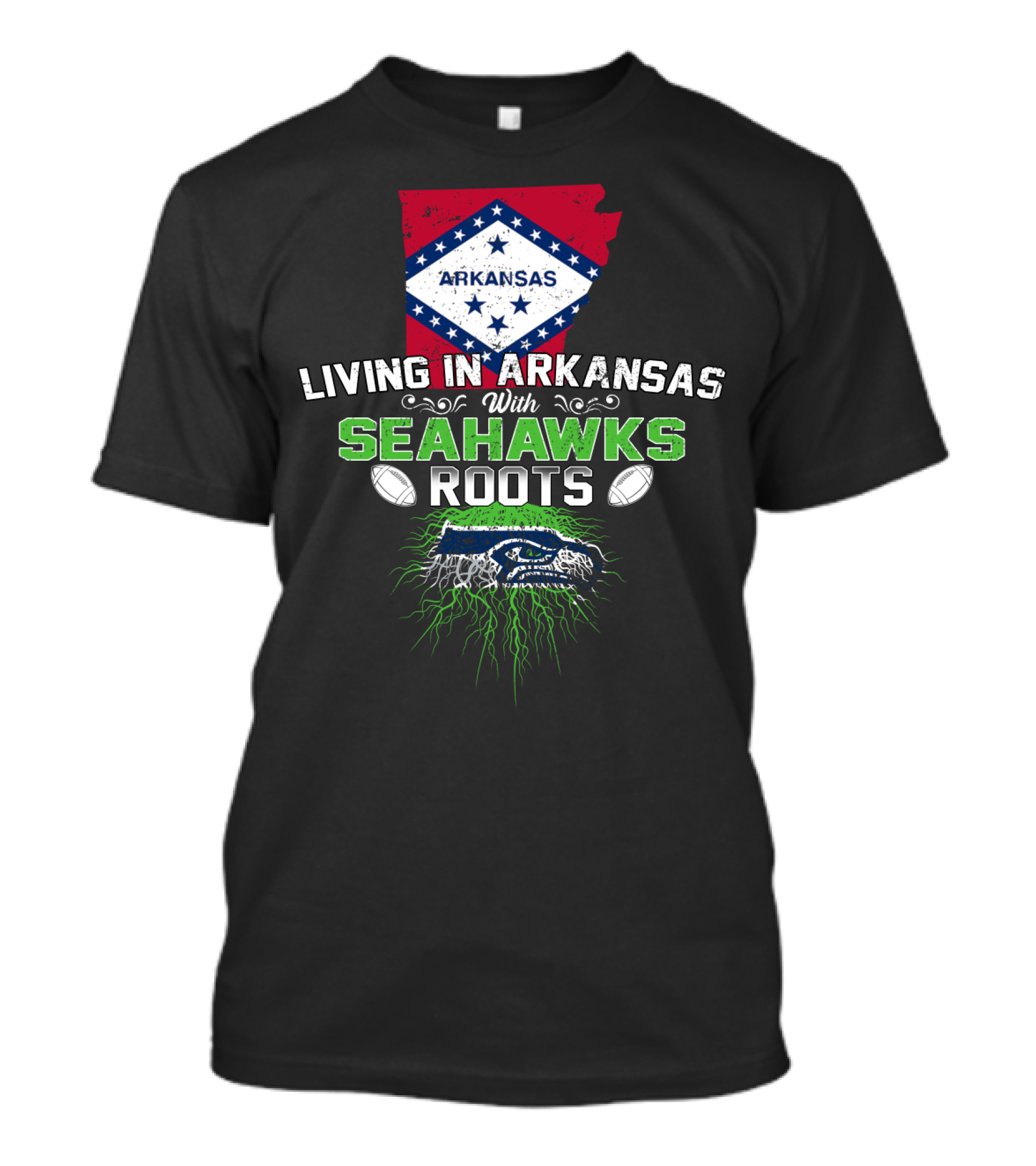 Living In Arkansas With Seahawks Roots And Football Passion T-Shirt