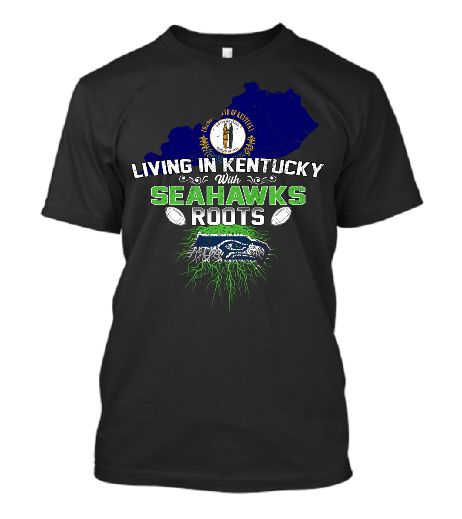 Living In Kentucky With Seattle Seahawks Roots And Kentucky State Seal T-Shirt