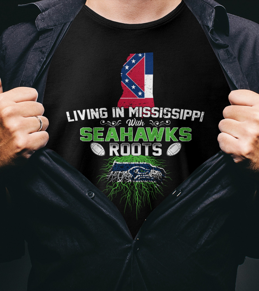 Living In Mississippi Proudly Showing Seahawks Roots With State Flag And Iconic T-Shirt
