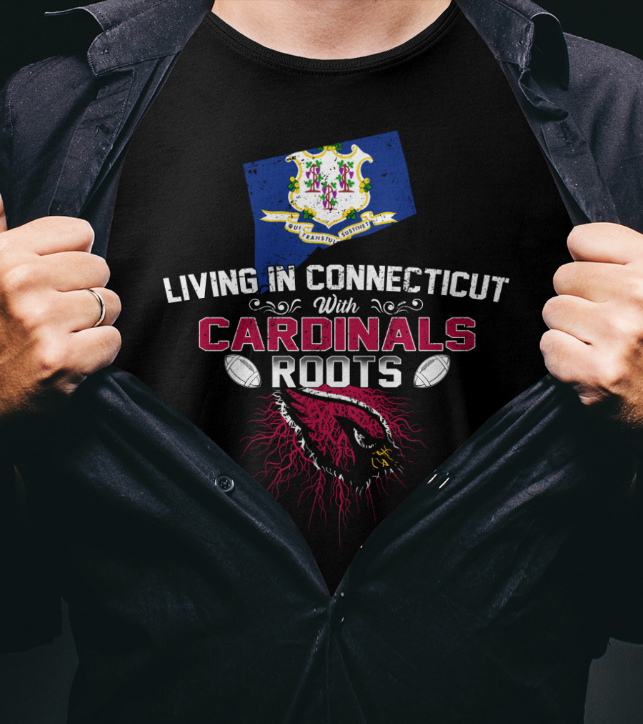 Living In Connecticut With Arizona Cardinals Roots And State Flag Elements T-Shirt