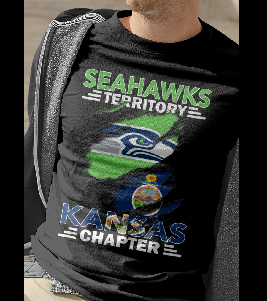 Seahawks Territory Kansas Chapter Logo With Seattle Seahawks And Kansas Flag Elements T-Shirt