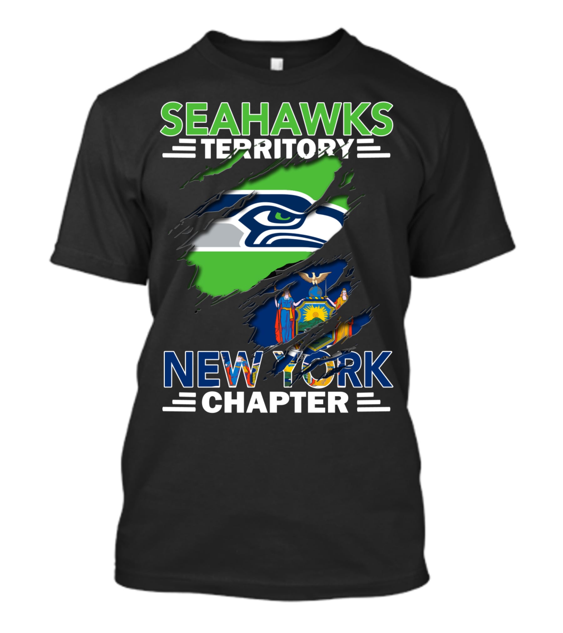 Seahawks Territory New York Chapter Seahawks Logo And New York State Flag T-Shirt