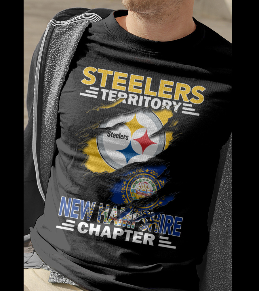 Steelers Territory New Hampshire Chapter Ripped Design Logo New Hampshire Flag T-Shirt