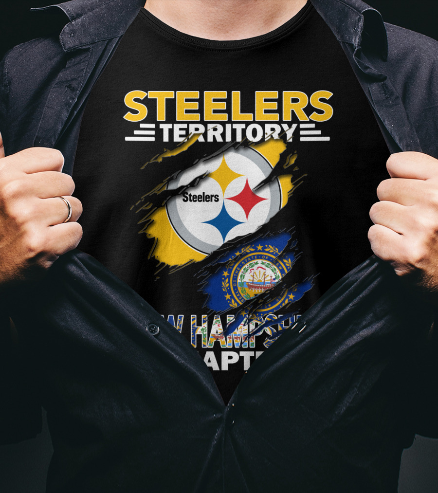 Steelers Territory New Hampshire Chapter Ripped Design Logo New Hampshire Flag T-Shirt