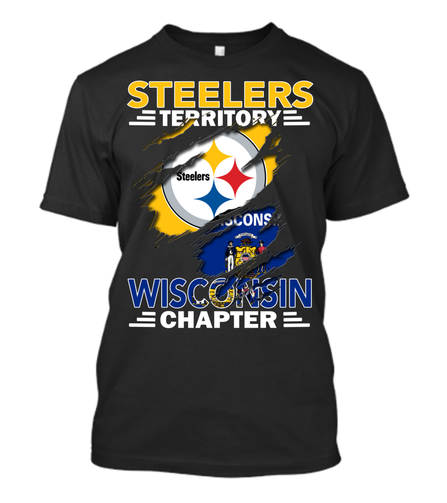 Steelers Territory Wisconsin Chapter State Flag Overlaid Steelmark Logo Edition T-Shirt