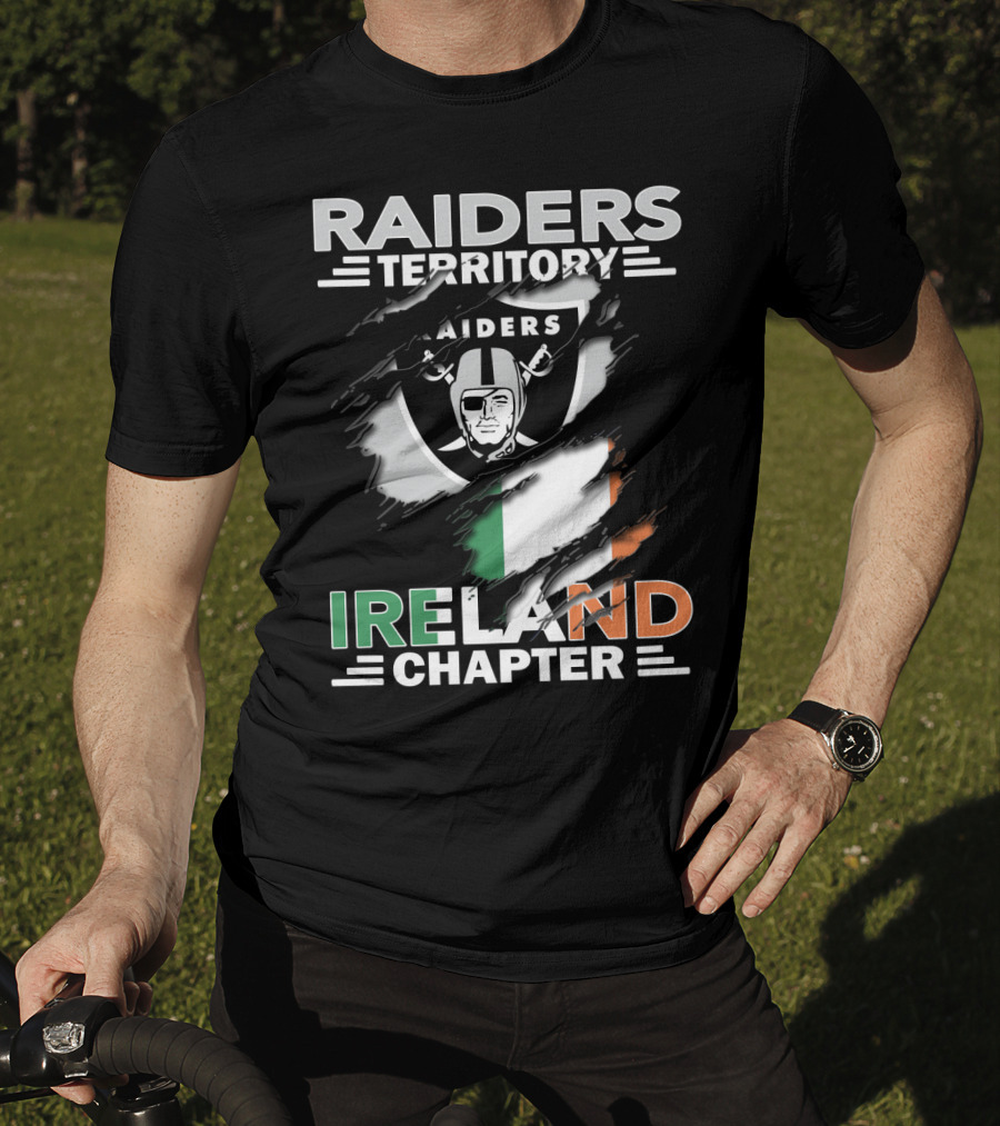 Raiders Territory Ireland Chapter Logo With Torn Flag And Iconic Shield T-Shirt