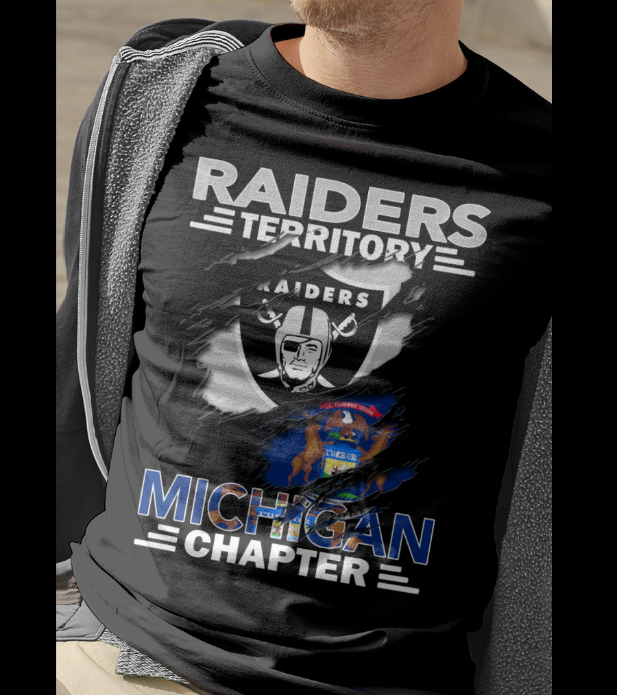 Raiders Territory Michigan Chapter Raiders Logo And Michigan Flag T-Shirt