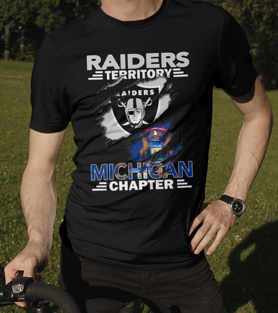 Raiders Territory Michigan Chapter Raiders Logo And Michigan Flag T-Shirt