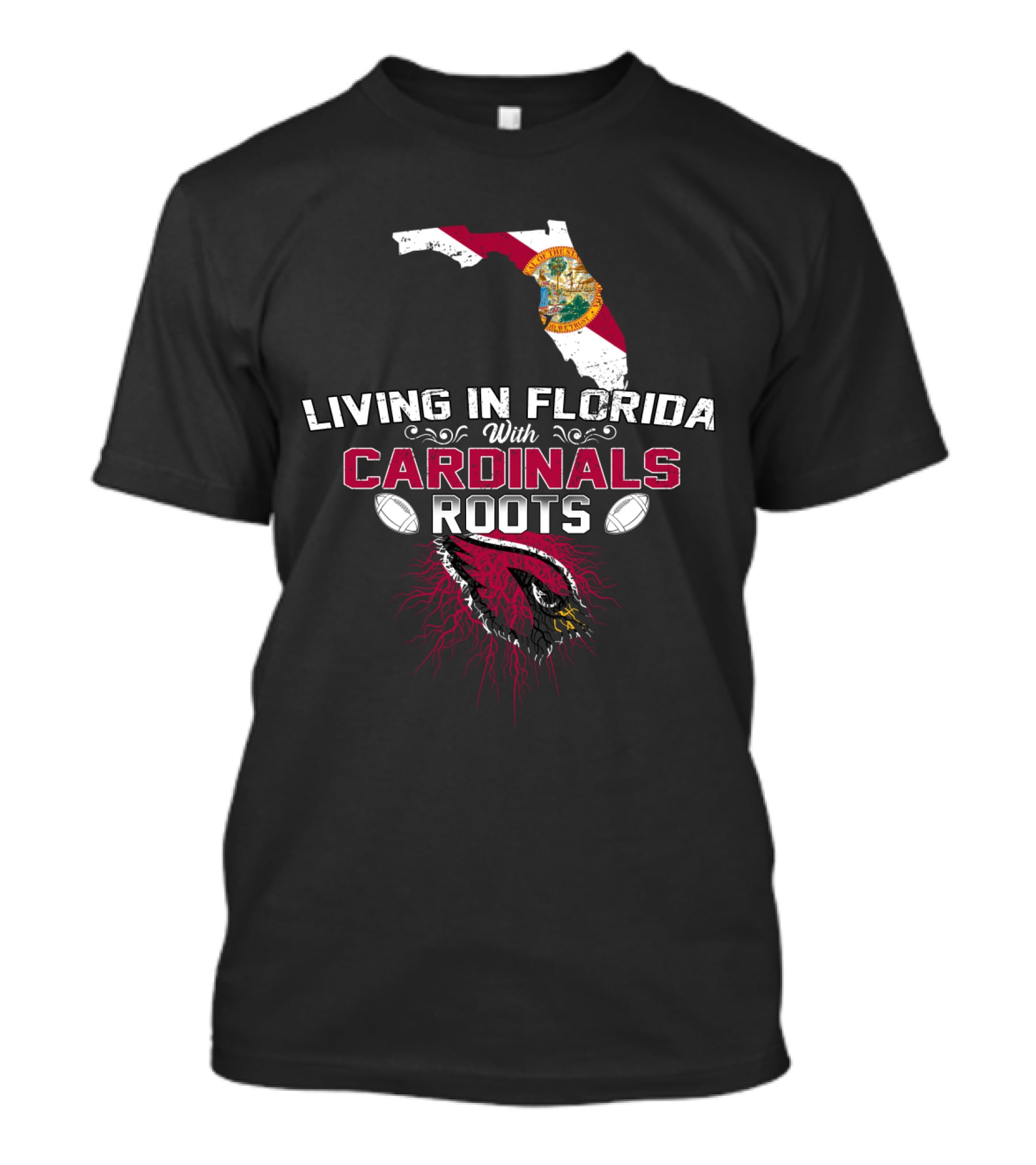 Living In Florida With Cardinals Roots Florida Map And Cardinal T-Shirt