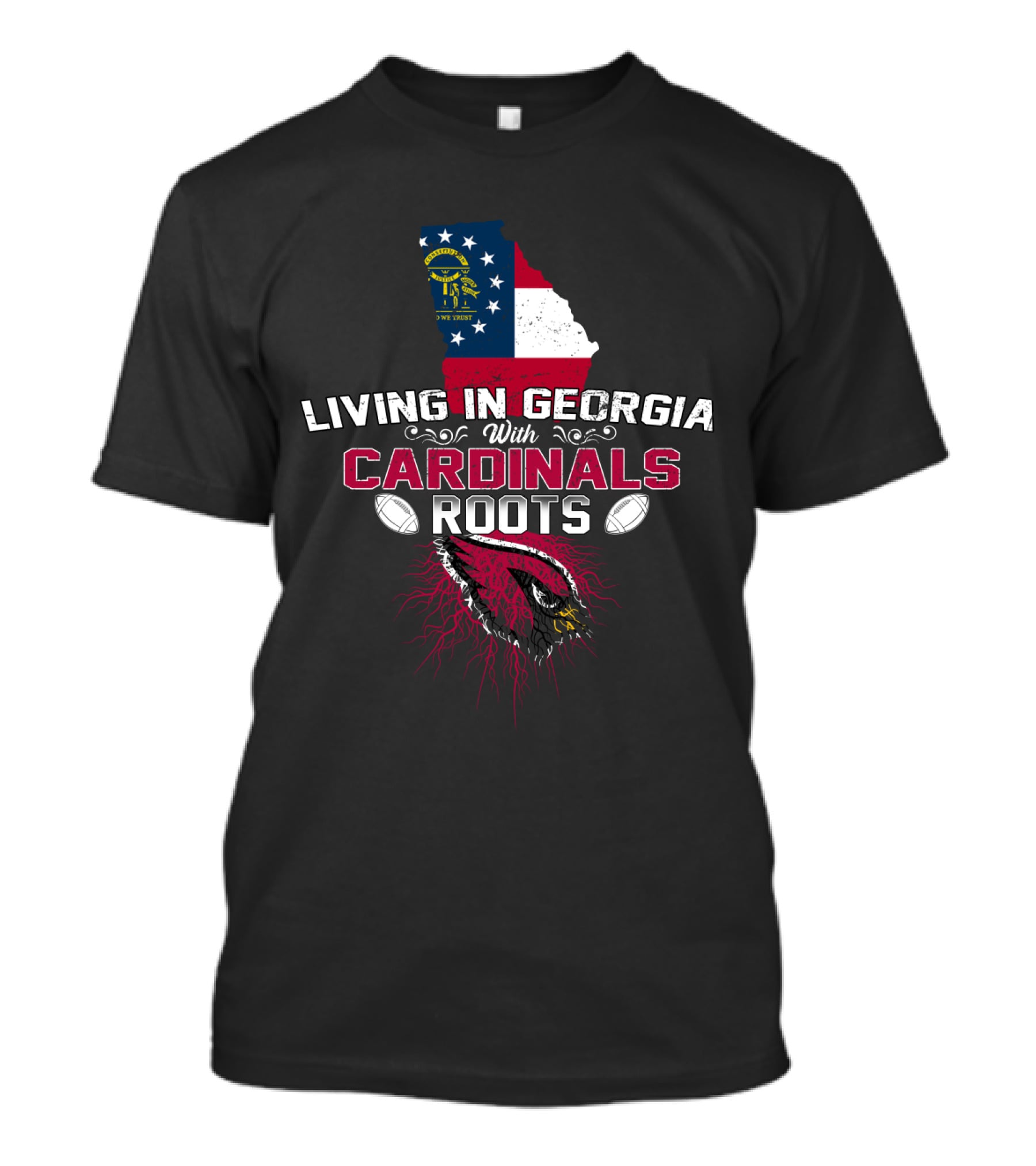 Living In Georgia With Cardinals Roots NFL Football Georgia Flag Map T-Shirt