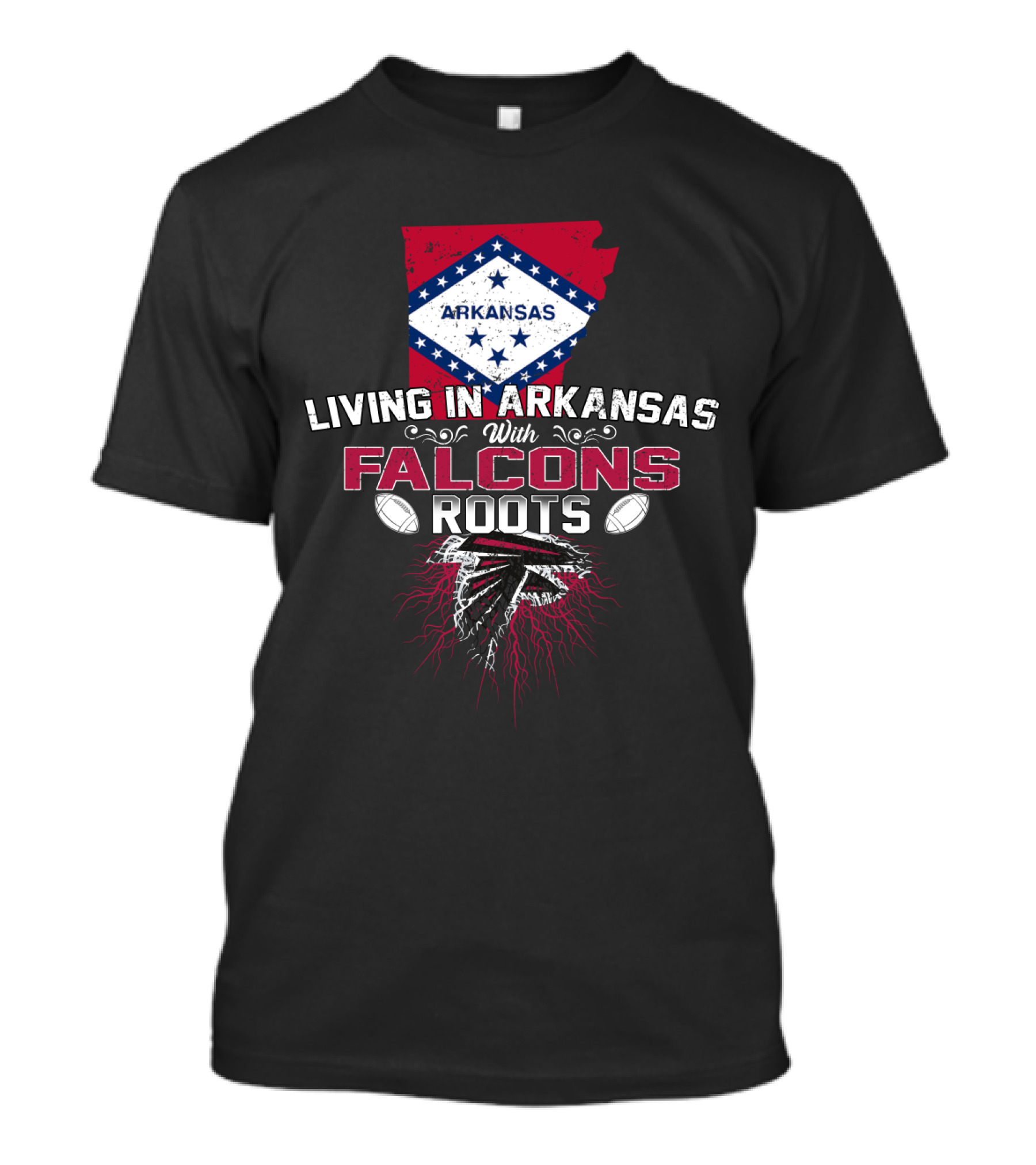 Living In Arkansas With Falcons Roots Arkansas Flag And Football Heritage T-Shirt
