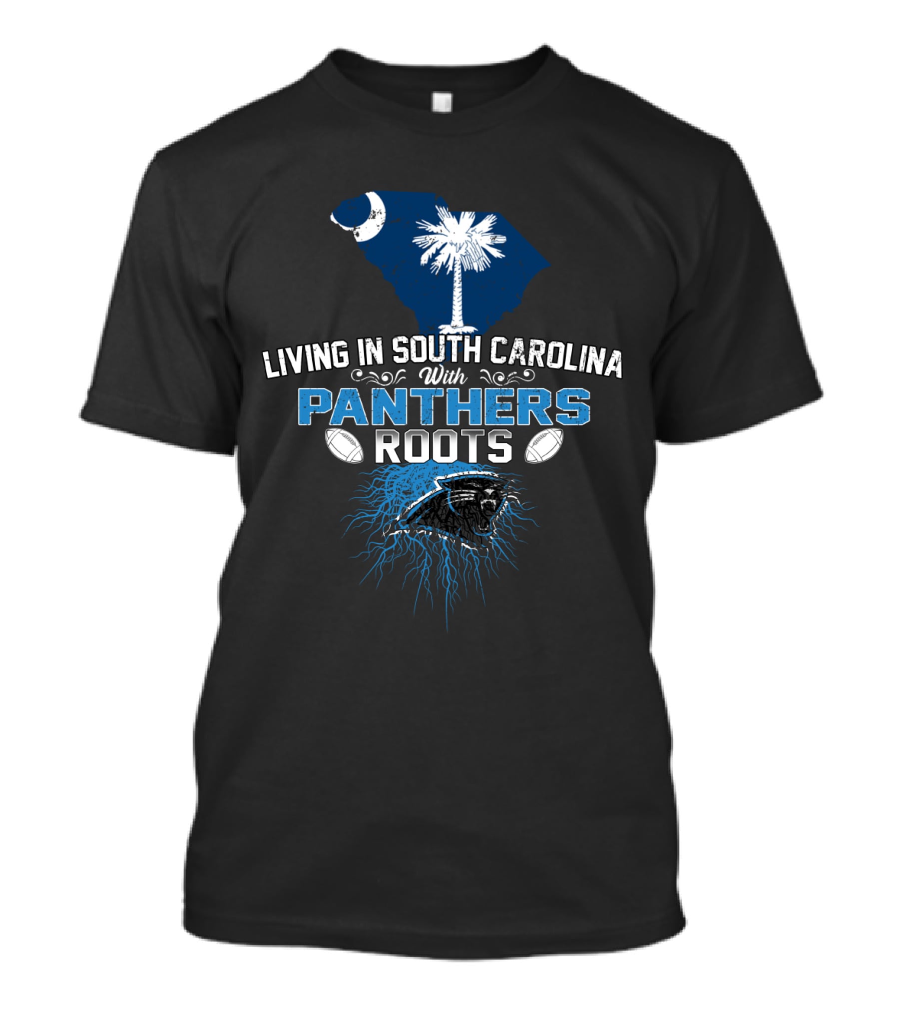 Living In South Carolina With Panthers Roots And Iconic State Emblems T-Shirt