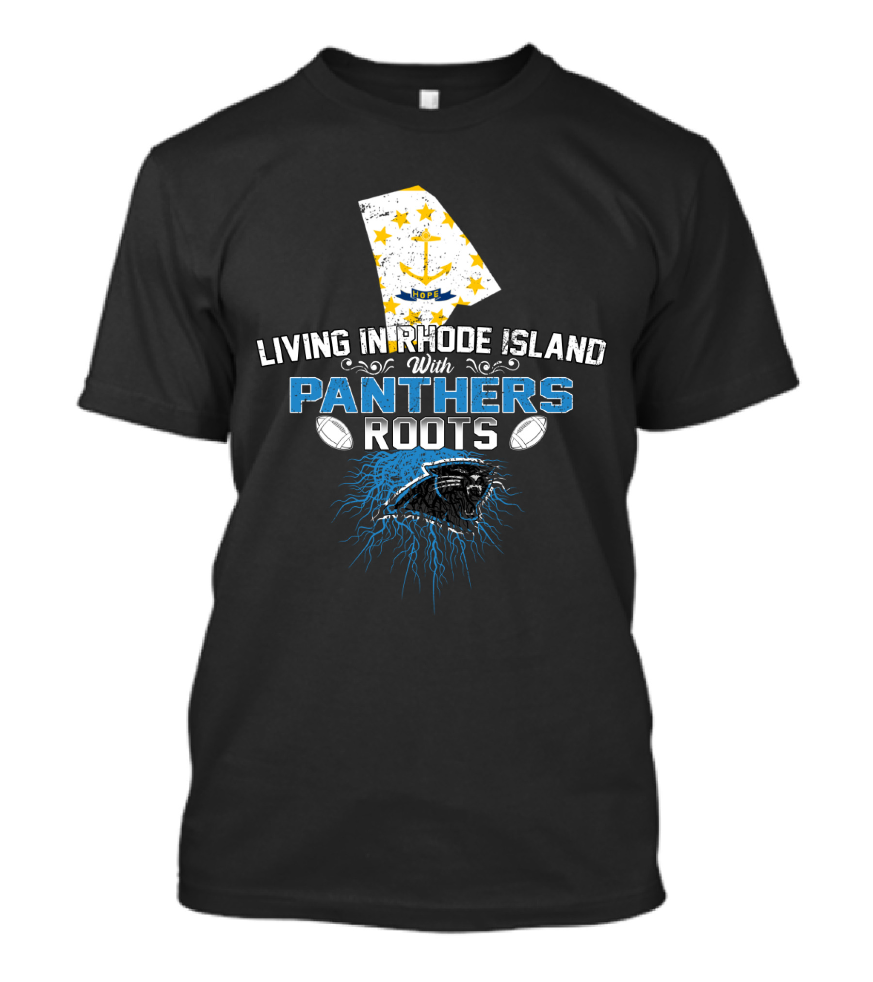 Living In Rhode Island With Panthers Roots Football Pride Map And Anchor T-Shirt