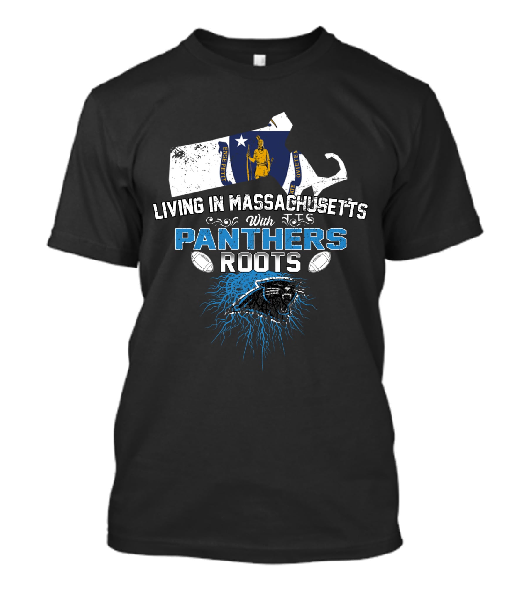 Living In Massachusetts With Panthers Roots Football Pride Map T-Shirt