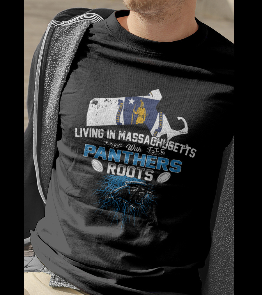 Living In Massachusetts With Panthers Roots Football Pride Map T-Shirt