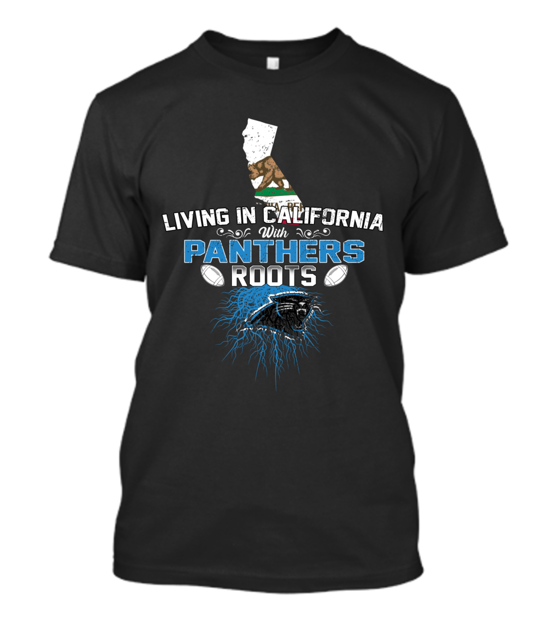 Living In California With Panthers Roots Football Pride Map T-Shirt