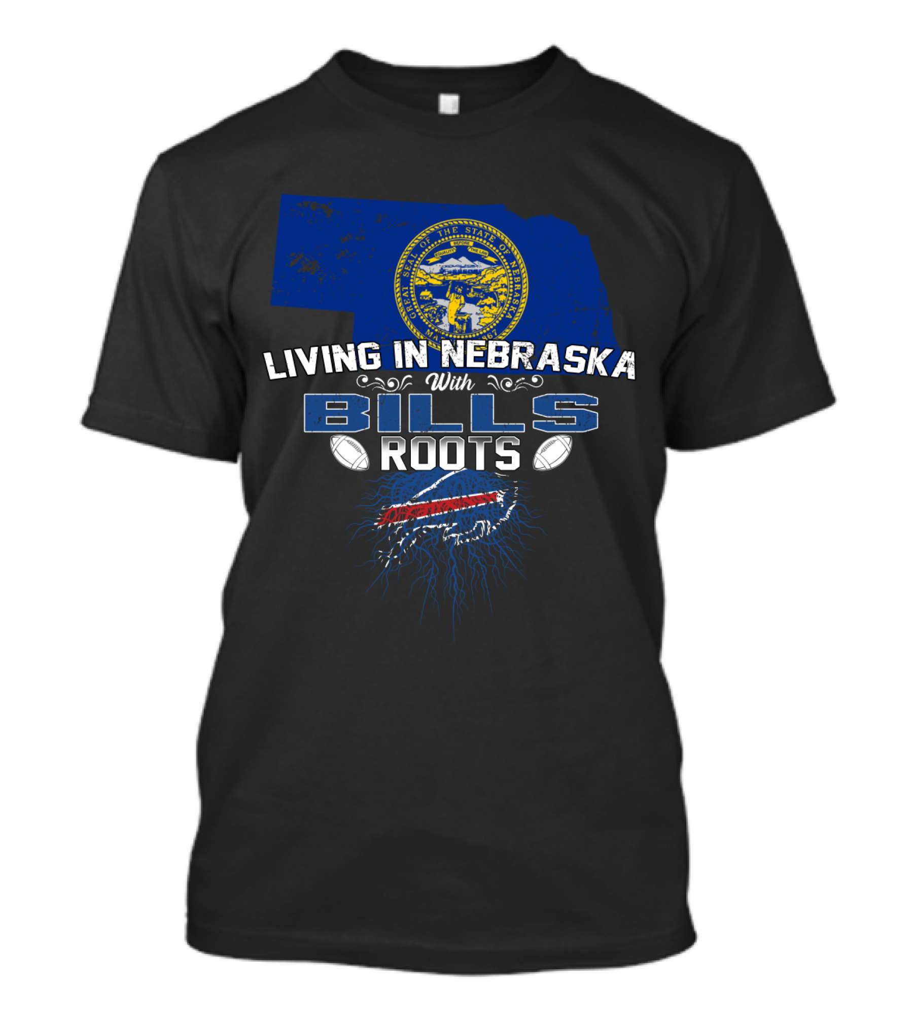 Living In Nebraska With Bills Roots Nebraska State Seal Buffalo Football T-Shirt