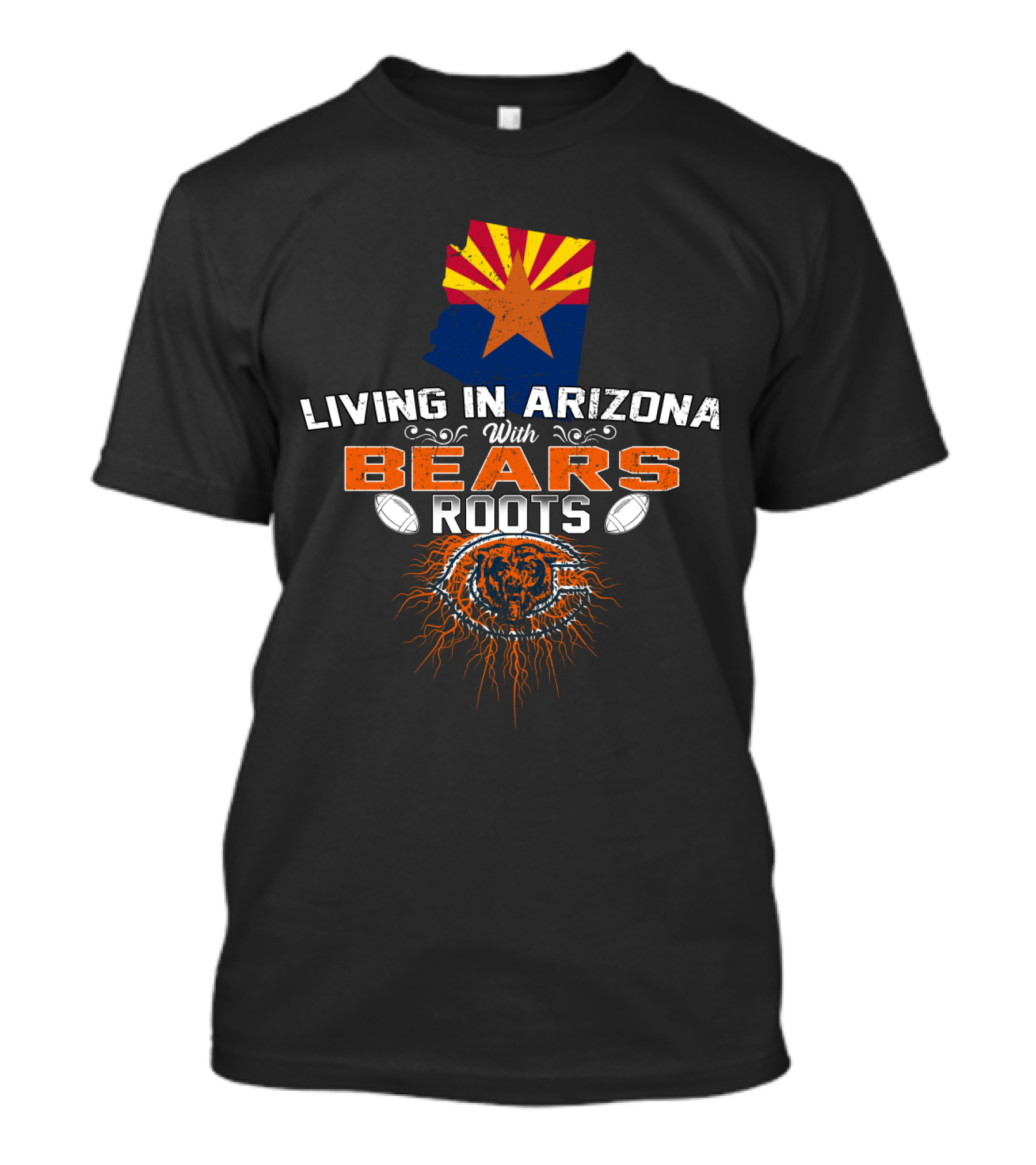 Living In Arizona With Bears Roots Map Featuring Chicago Football Elements T-Shirt