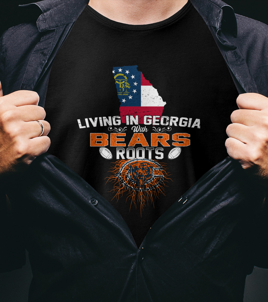 Living In Georgia With Chicago Bears Roots Flag Map Football T-Shirt