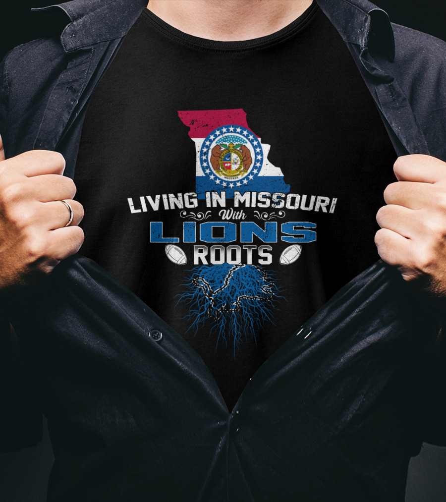 Living In Missouri With Lions Roots Football Pride State Seal Map T-Shirt