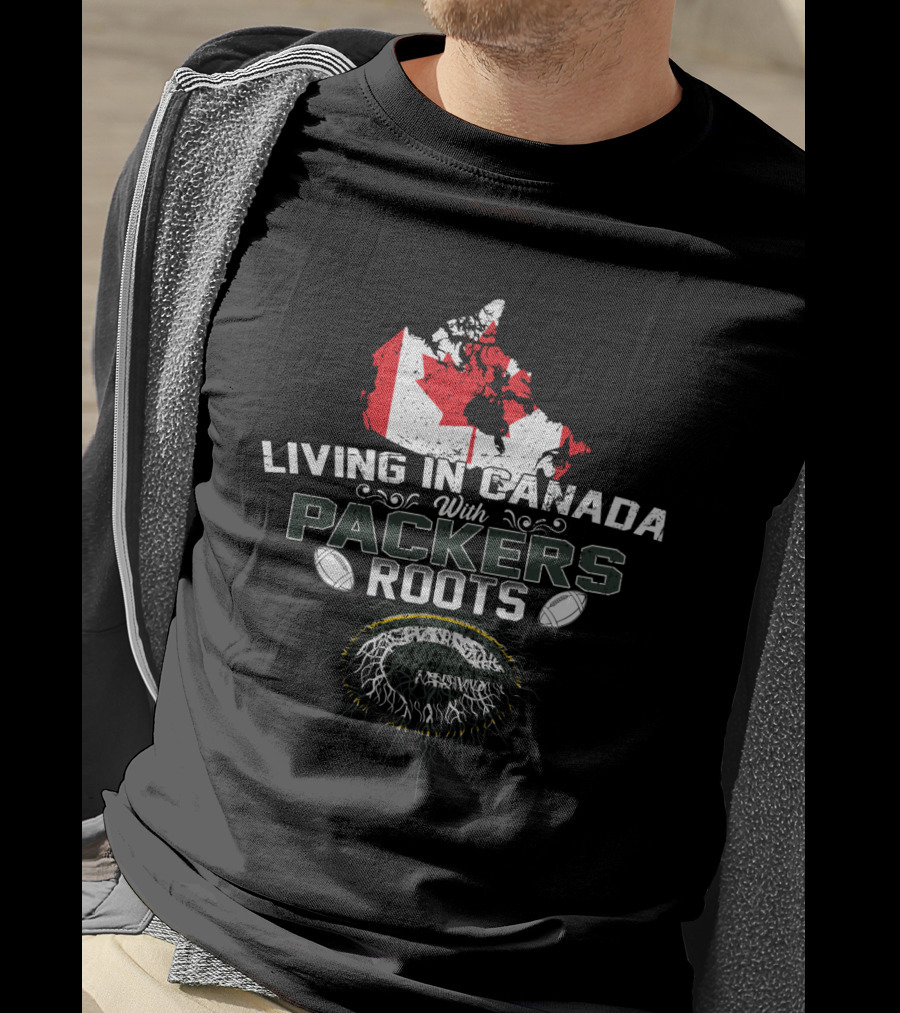 Living In Canada With Packers Roots Canada Flag Map Green Bay Packers Football Heritage T-Shirt