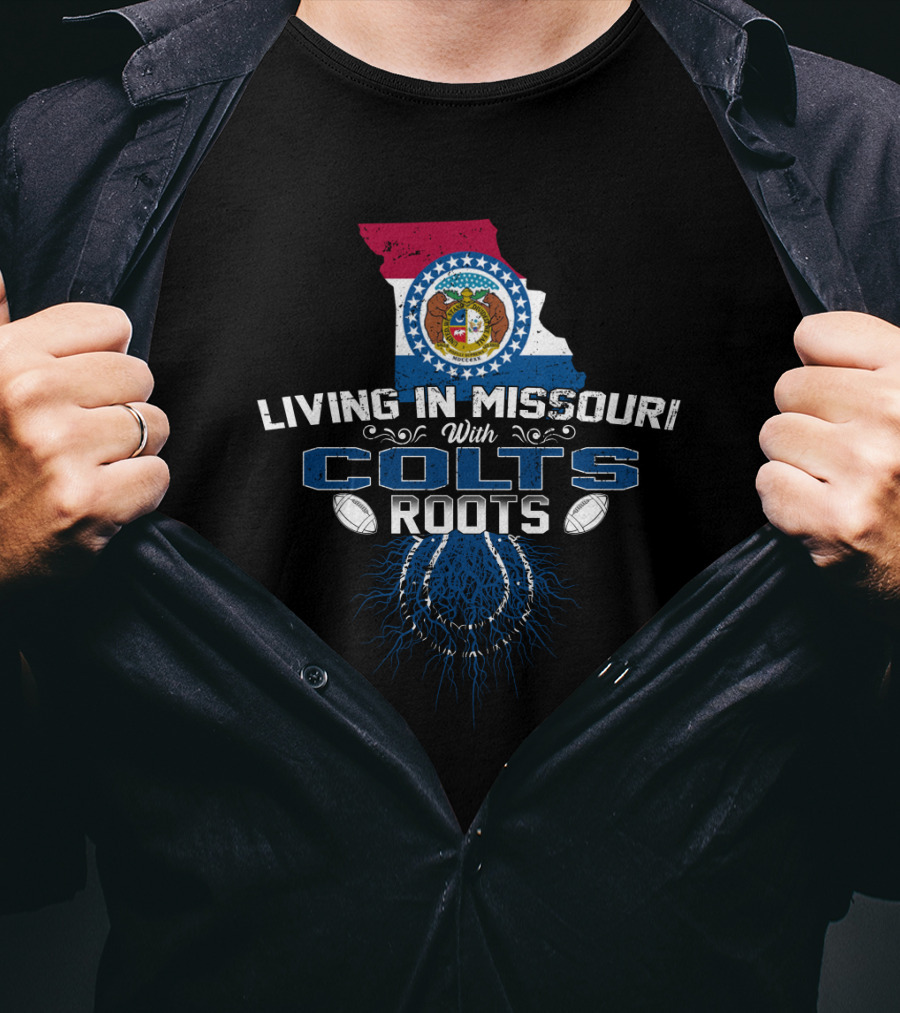 Living In Missouri With Colts Roots Football Map T-Shirt