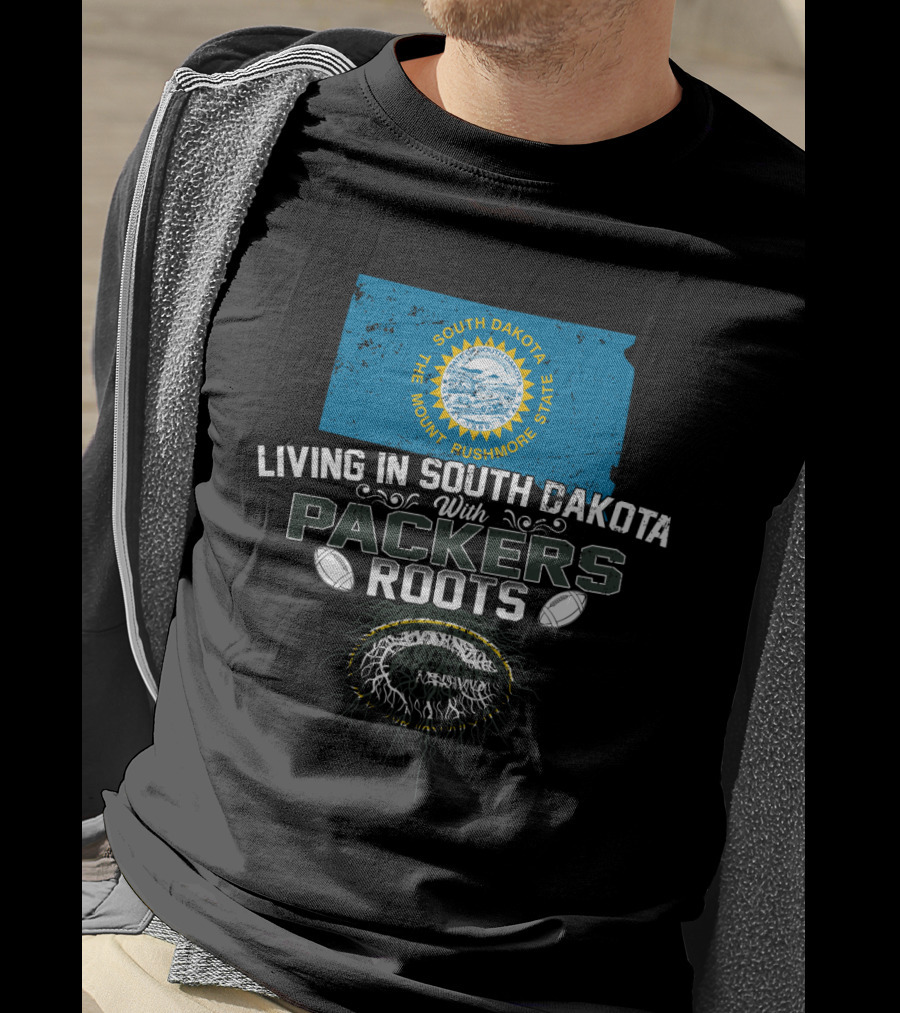 Living In South Dakota With Packers Roots South Dakota State Map Packers Logo Football Heritage T-Shirt