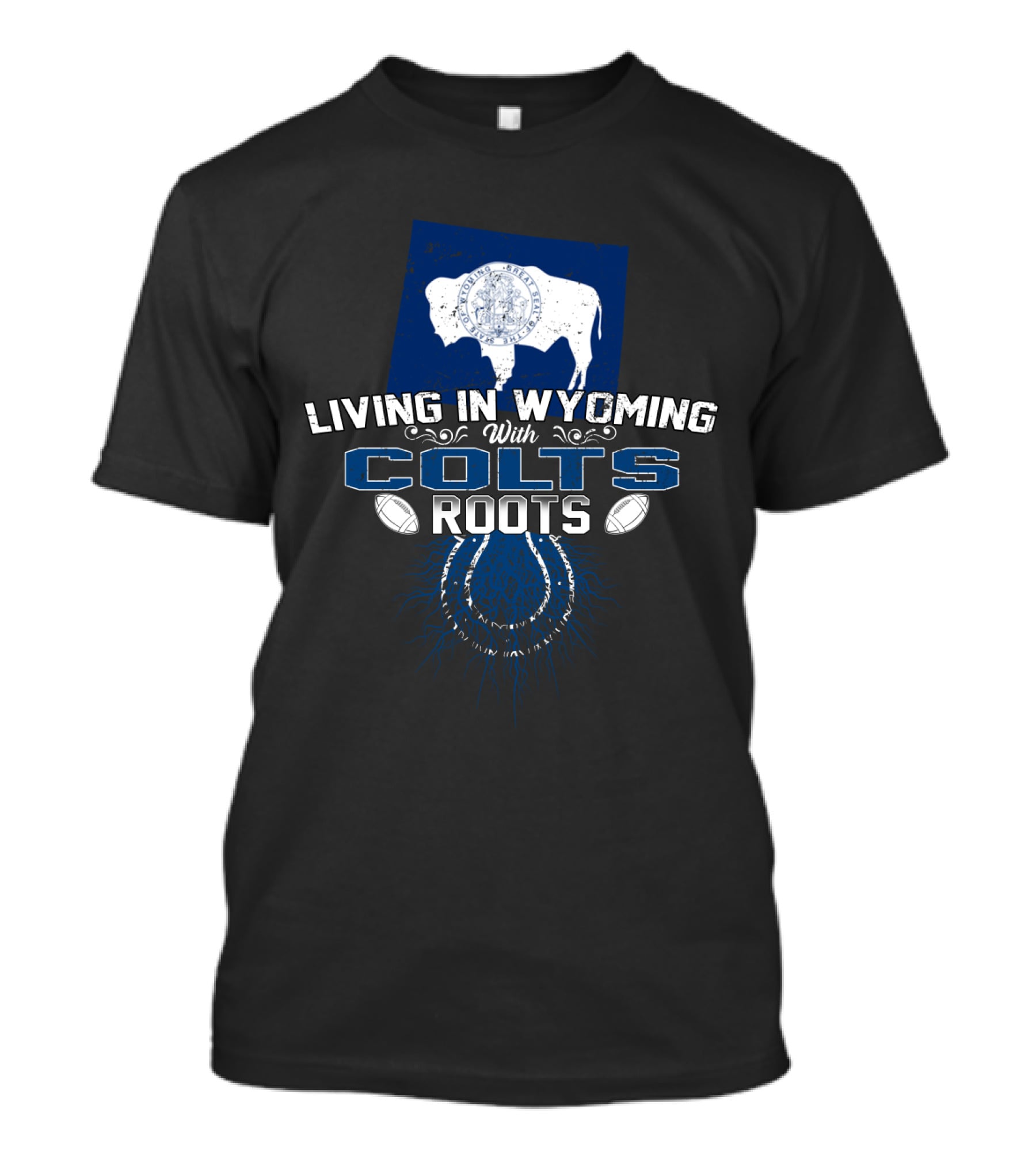 Living In Wyoming With Colts Roots Bison And Horseshoe Elements T-Shirt