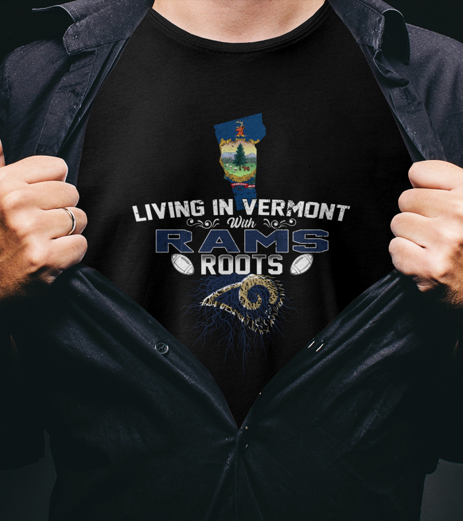 Living In Vermont With Rams Roots Football Heritage Vermont Map T-Shirt